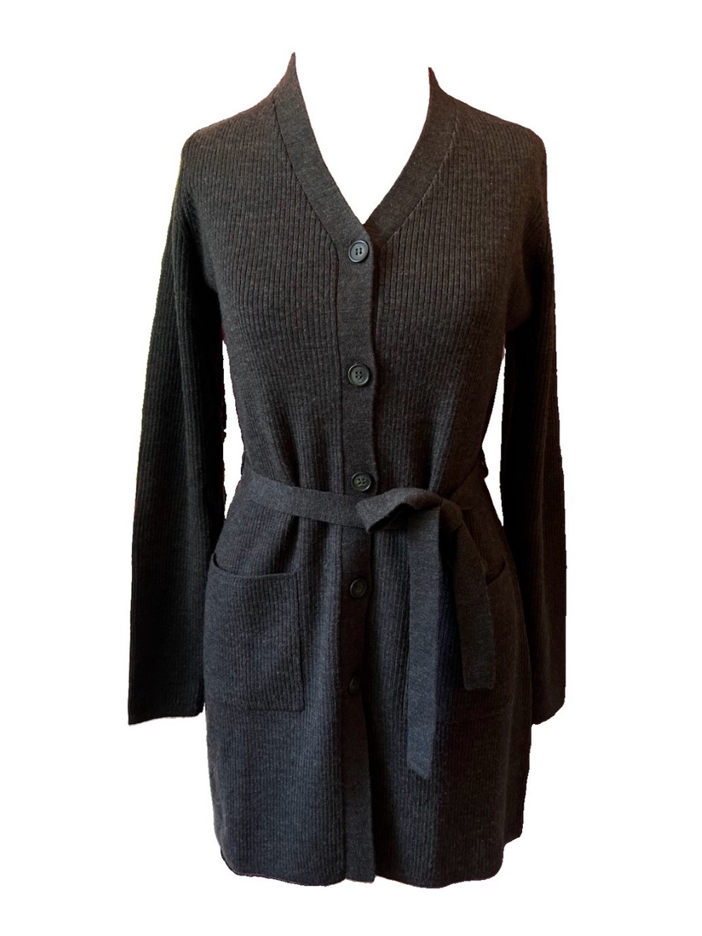Women’s Kenar Wool Belted Long Cardigan Sweater Womens Small Knit Olive